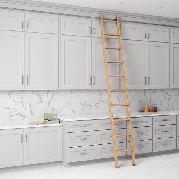 Quiet Glide 9.92 ft. Red Oak No Wheel Satin Nickel Hook Removable Ladder, 12 ft. Rail QG.330-10RO-12-H.02 - main