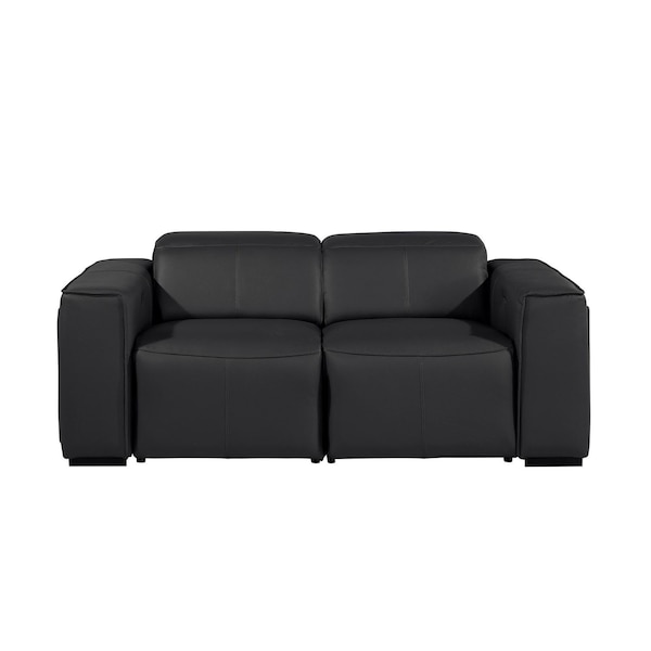 Homeroots 77in Black and Brown Italian Leather Power Reclining Loveseat With Storage 720546 - main