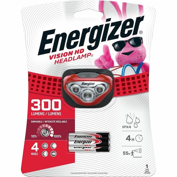 Energizer Vision HD Headlamp 300 lm Red LED Headlight AAA Battery HDB32E - main