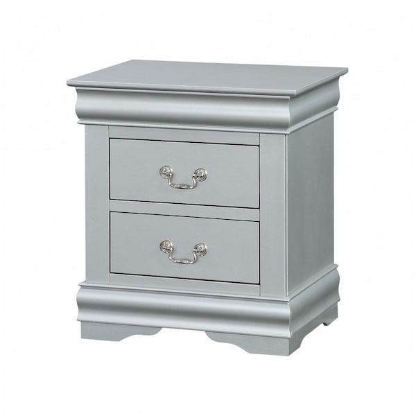 Homeroots 24" Platinum Two Drawers Nightstand 347103 - main