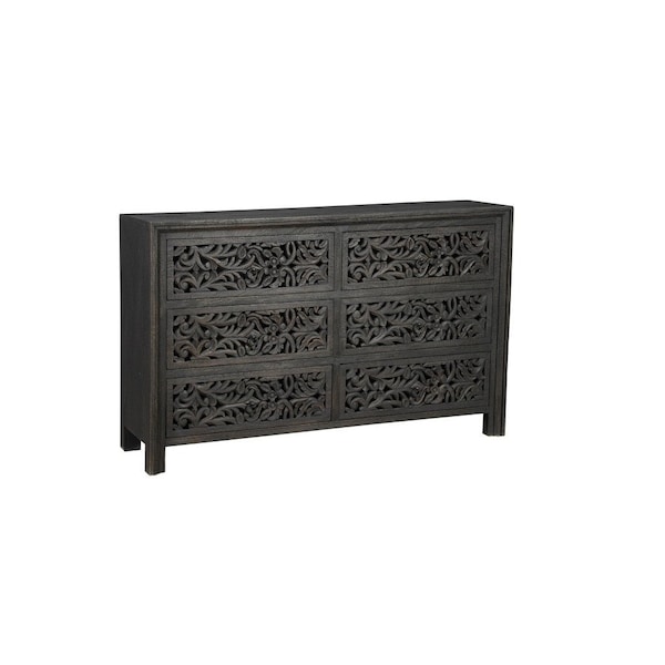 Homeroots 57" Black Solid Wood Six Drawer Dresser 569589 - main