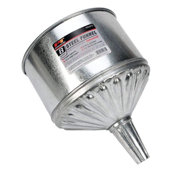 Performance Tool 8 qt. Steel Galvanized Funnel, Large Capacity, Fluted Bottom, Strainer W54272 - main