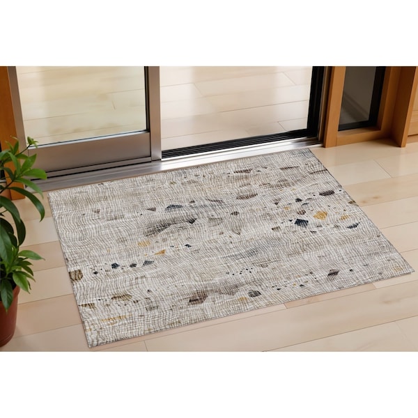 Homeroots 3' X 5' Linen And Gold Abstract Washable Indoor Outdoor Area Rug 631179 - main