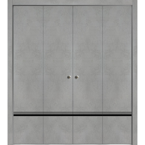 Sartodoors Sliding Closet Double Bi-fold Doors, Planum 0012 Concrete and Aluminum Strips, Sturdy Tracks Moldin PLANUM0012DBF-BTN-96 x 80 (4* 24x80) - main