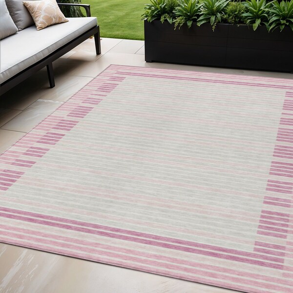 Homeroots 5' X 8' Pink And Ivory Striped Washable Indoor Outdoor Area Rug 610493 - main