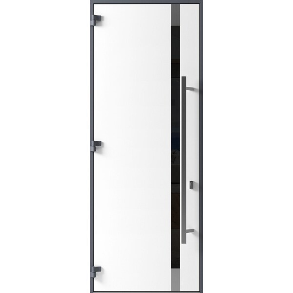 Vdomdoors Front Exterior Prehung Steel Door Ronex1011 Grey 96 Stainless Inserts Entry Metal Modern Painted RONEX1011EXD-GRE-W36xH96-RH-I - main