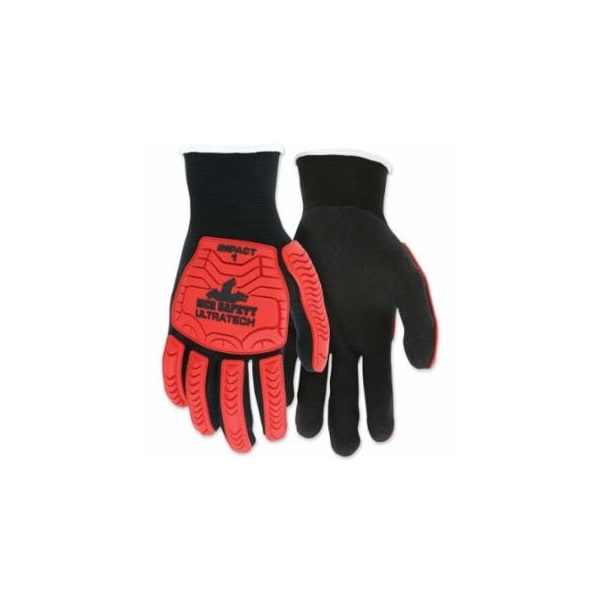 Mcr Safety UT1950 UltraTech, Impact Level 1 Mechanics Knit Gloves, Small, Hi-Vis Red TPR, Black, 12PK 127-UT1950S - main