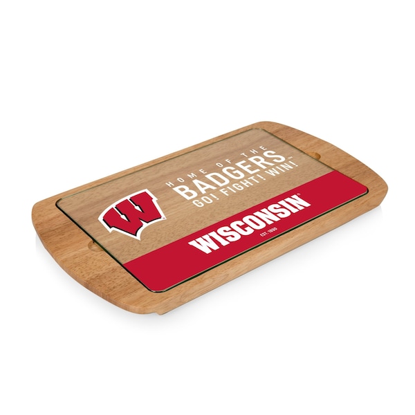 Picnic Time Family Of Brands NCAA Wisconsin Badgers Billboard Glass Top Cheese Board - Charcuterie Boards, Parawood 911-01-505-644-0 - main