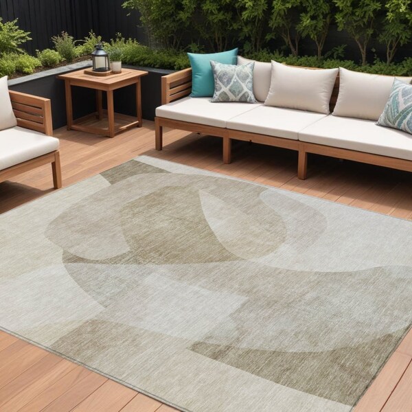 Homeroots 9' X 12' Beige And Taupe Abstract Washable Indoor Outdoor Area Rug 630433 - main