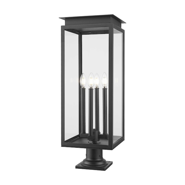 Z-Lite Nova 4 Light Outdoor Pier Mounted Fixture, Black/Clear, 10.5 In W x 29.5 In H 5018PHBR-533PM-BK - main