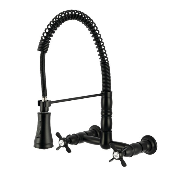 Kingston Brass Double-Handle Wall-Mount Pre-Rinse Bridge Kitchen Faucet, Matte Black GS1240BEX - main