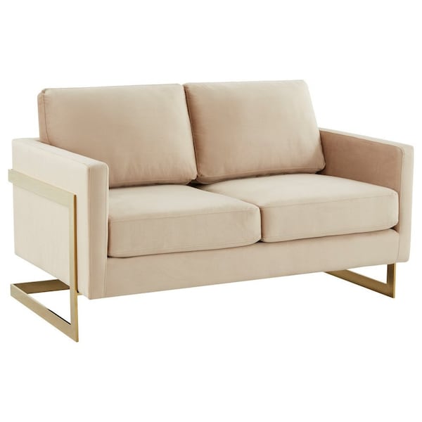 Leisuremod Lincoln Upholstered Velvet Loveseat with Gold Frame, Beige LA55BG - main