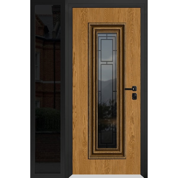Vdomdoors Steel Door Ballucio 6644 Natural Oak Black Side Exterior Window Sidelite Entry Door Painted W36+12x BALLUCIO6644EXD-OAKB-W36+12xH80-LH-I - main