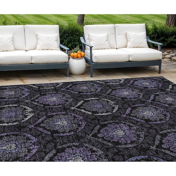 Homeroots 10' X 14' Purple Charcoal And Gray Medallion Washable Indoor Outdoor Area Rug 587721 - main