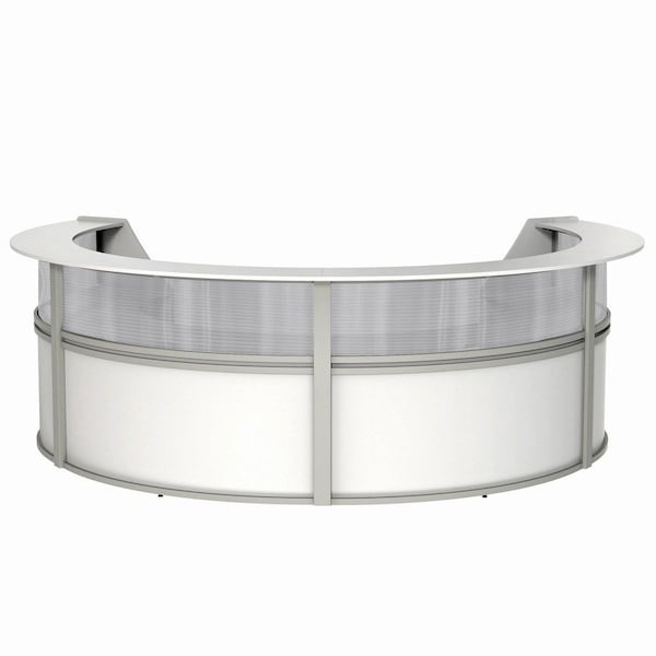 Linea Italia Curved Reception Desk 4 Units, Clear Panel, 142 inW x 107 inD, White ZUS318 - main
