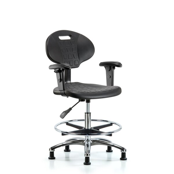 Blue Ridge Ergonomics Erie Med Bench Chair, Chrome, AA, CF, Glides, 2-Way Adjustable, 19" to 27" Height, Black; Blue BR-TPMBCH-CR-A1-CF-RG - main
