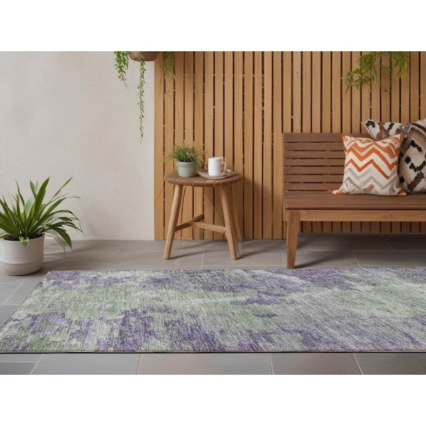 Homeroots 8' Runner Purple and Green Abstract Washable Non Skid Indoor Outdoor Runner Rug 564279 - main