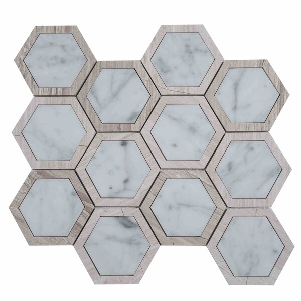 Apollo Tile 12x14 Bianco Carrara, Wooden Grey Marble Polished Floor and Wall Mosaic Tile 5.48 sqft/case, 5PK APLSV88G36A - main