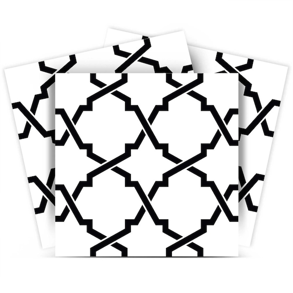 Homeroots 12" X 12" Black and White Quatrefoil Peel and Stick Tiles 555898 - main