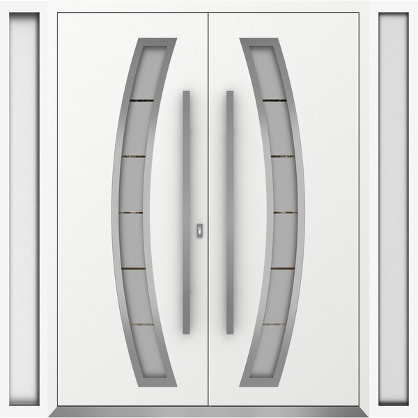 Vdomdoors Metal Double Doors Deux 6500 White Enamel Frosted Glass 2 Sidelights Entry Modern Painted 100x80 (W DEUX6500DEXD-BEM-W14+72+14xH80-LH-I - main