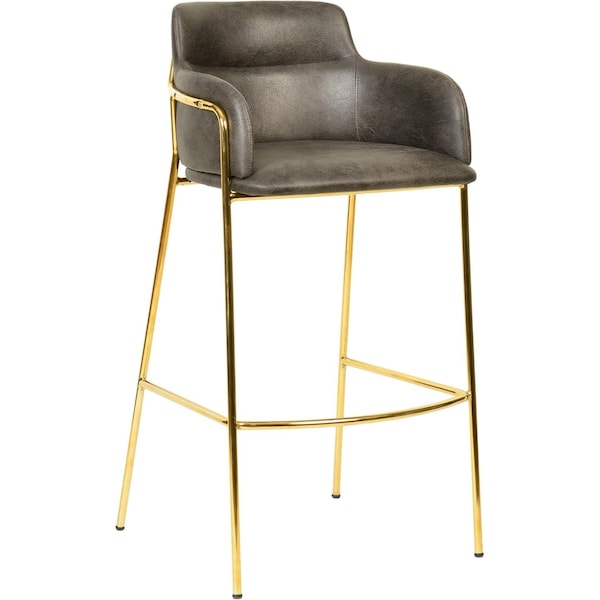Leisuremod Axis Velvet/Polyester/Leather Bar Stool - Stainless Steel Base, Low Back & Armrests ACG29CH - main