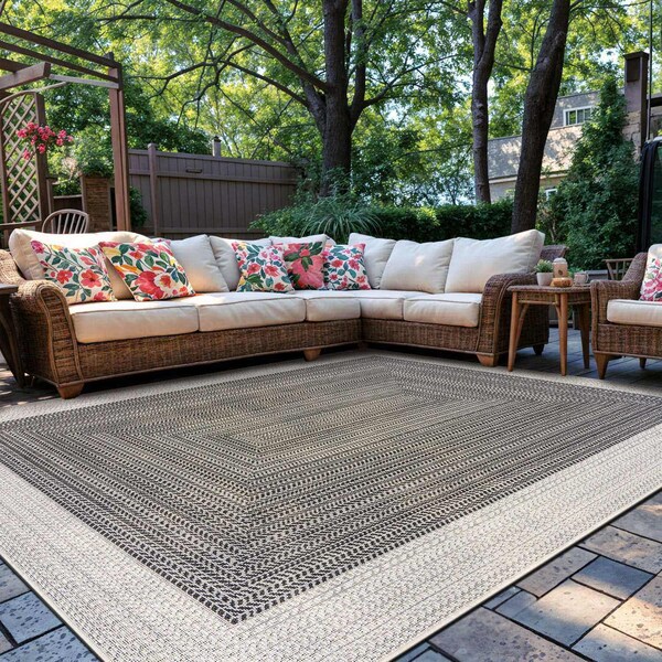World Rug Gallery Contemporary Braided Weather Resistant Reversible Indoor/Outdoor Rug 7 ft 10 in x 10 ft Black WR112BLACK8X10 - main