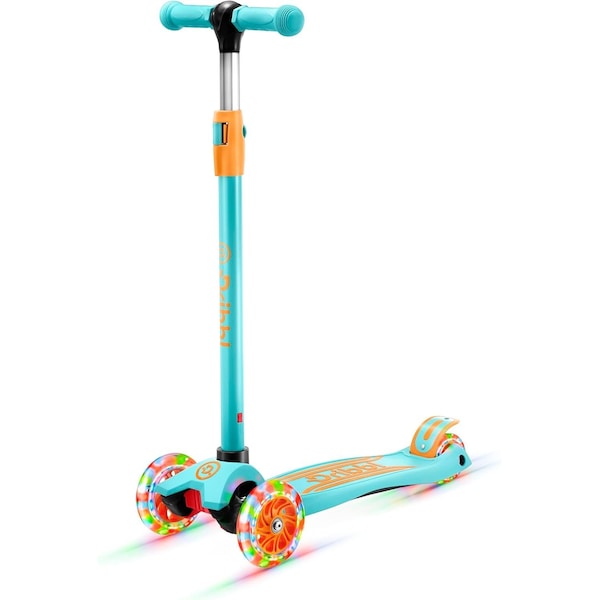Dribbl 3-Wheel Kids Scooter, Lean-to-Steer, Adjustable Handlebar, Wide Deck, Light Blue/Orange DBKS07 - main