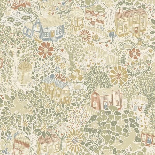 A-Street Prints Bygga Bo Neutral Woodland Village Wallpaper 4111-63001 - main