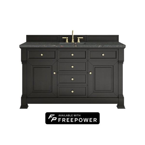 James Martin Vanities Brookfield 60 in. Single Vanity, Black Onyx w/ 3 CM Parisien Bleu Silestone Top 547-V60S-BKO-FPBL - main