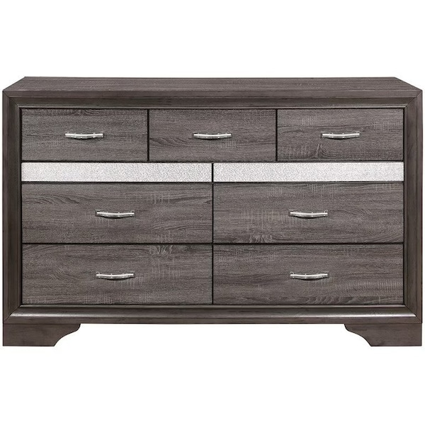 Homeroots 62" Grey Solid Wood Nine Drawer Double Dresser 478658 - main