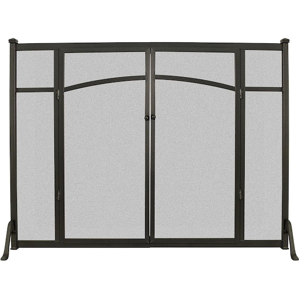 Panacea Black/Gray Matte Metal Fireplace Screen with Doors 15910 - main