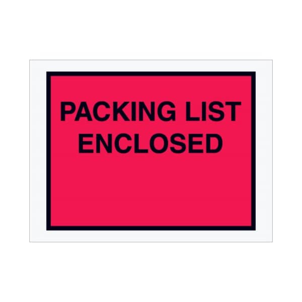 Zoro Select Packing List Envelopes, Red, PK1000 PL413 - main