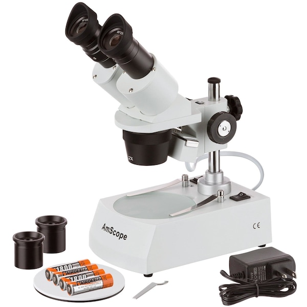 Amscope 20X-80X Compact Multi-Lens Stereo Microscope, Angled Head, Metal Pillar Stand, Top/Bottom LED Light SE306R-PZ-LED - main