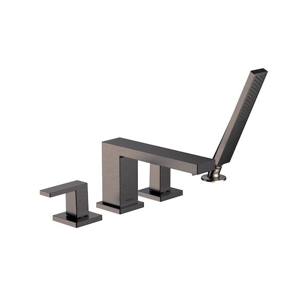 Hansgrohe Tecturis E 4-Hole Roman Tub Set Trim with 1.75 Handshower in Brushed Black Chrome 73444341 - main