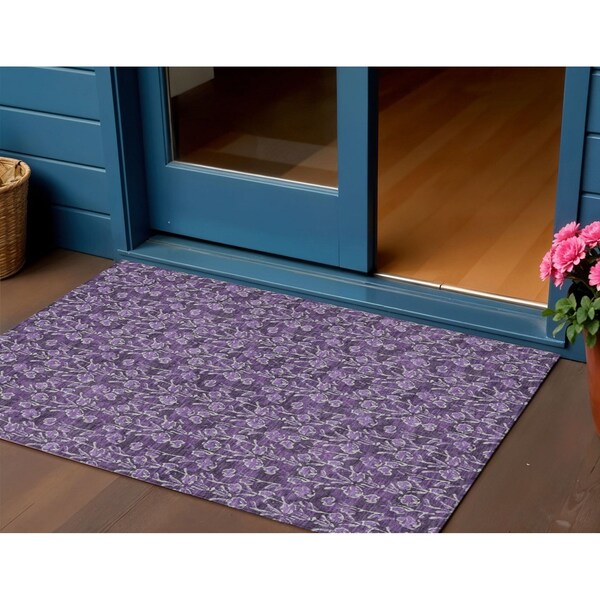 Homeroots 3' X 5' Purple Eggplant And Ivory Floral Washable Indoor Outdoor Area Rug 581918 - main