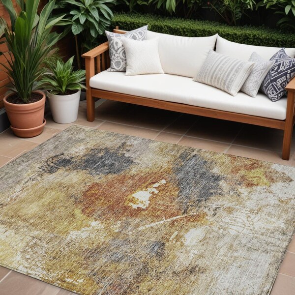 Homeroots 10' X 14' Taupe Black And Copper Abstract Washable Indoor Outdoor Area Rug 606030 - main