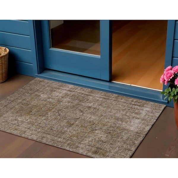 Homeroots 3' X 5' Brown And Beige Medallion Washable Indoor Outdoor Area Rug 616418 - main