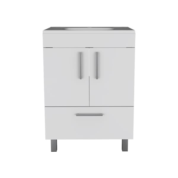 Homeroots 24" White Wood Freestanding Double Door Bathroom Vanity With Sink 478250 - main