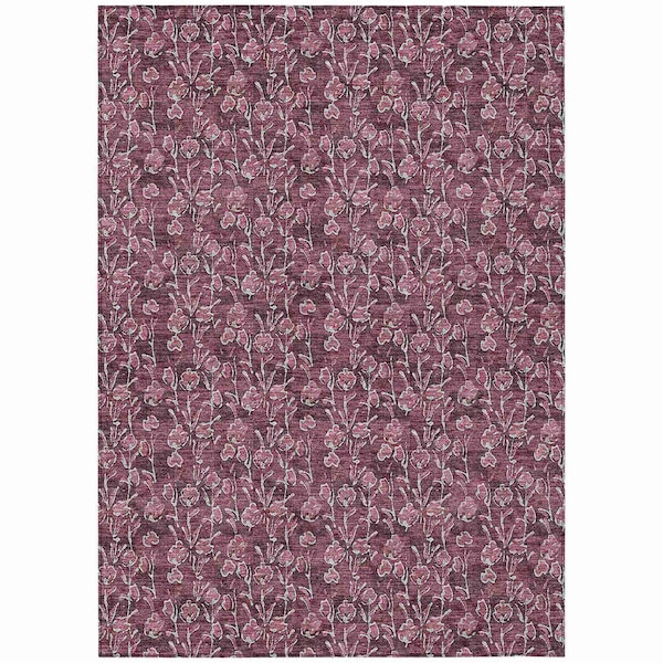 Homeroots 9' X 12' Merlot Mauve And Ivory Floral Washable Indoor Outdoor Area Rug 581904 - main