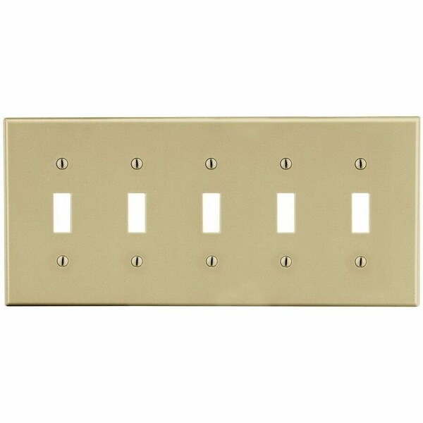 Hubbell Wiring Device-Kellems Toggle Switch Wall Plate, Number of Gangs: 5 Plastic, Satin Finish, Ivory P5I - main
