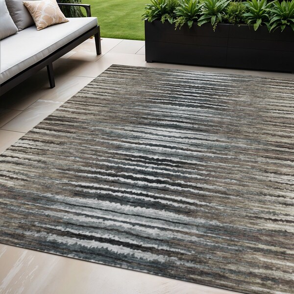 Homeroots 5' X 8' Brown Taupe And Chocolate Striped Washable Indoor Outdoor Area Rug 577987 - main