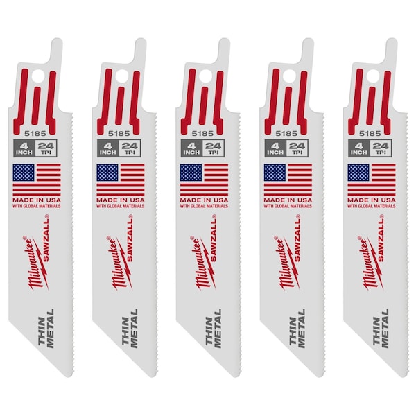 Milwaukee Tool 4" 24 TPI SAWZALL Blades (5 Pk) 48-00-5185 - main