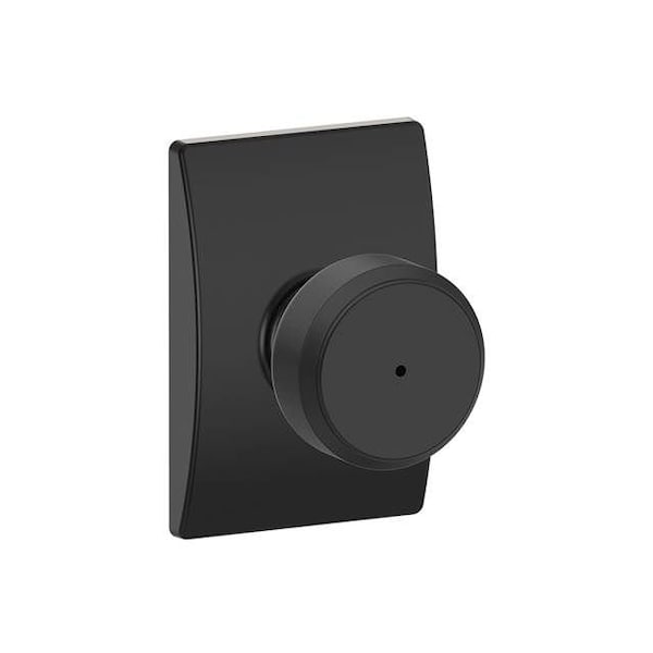 Schlage Residential Bowery Knob with Century Rose Privacy Lock with 16080 Latch and 10027 Strike Matte Black Finish F40BWE622CEN - main