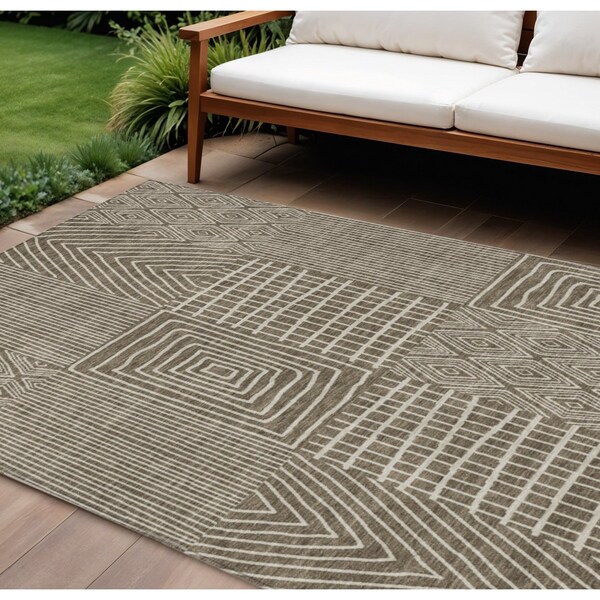 Homeroots 10' X 14' Brown And Beige Geometric Washable Indoor Outdoor Area Rug 596913 - main