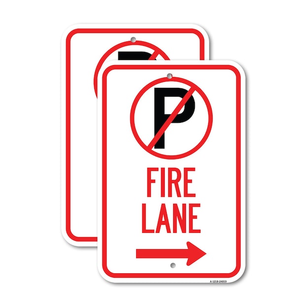 Signmission Fire Lane No Parking Symbol and Right Arrow, 18'' X 24'' 2 Signs, Heavy Gauge Aluminum, 2PK A-1824-2PACK-24019 - main