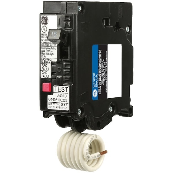 Ge Industrial Solutions Thermal Magnetic Circuit Breaker, THQL Series, 15A, 1 Pole, 120/240V AC, 10kA at 120/240V AC THQL1115DFP - main
