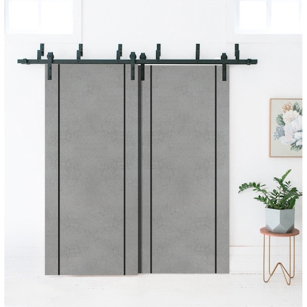 Sartodoors Slab Barn Door Panel, Planum 0017 Concrete and Aluminum Strips, Sturdy Finished Flush Modern Doors, PLANUM0017S-BTN-3084 - main