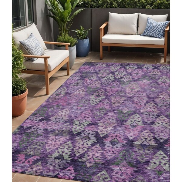 Homeroots 5' X 8' Eggplant Plum And Lavender Aztec Washable Indoor Outdoor Area Rug 615777 - main
