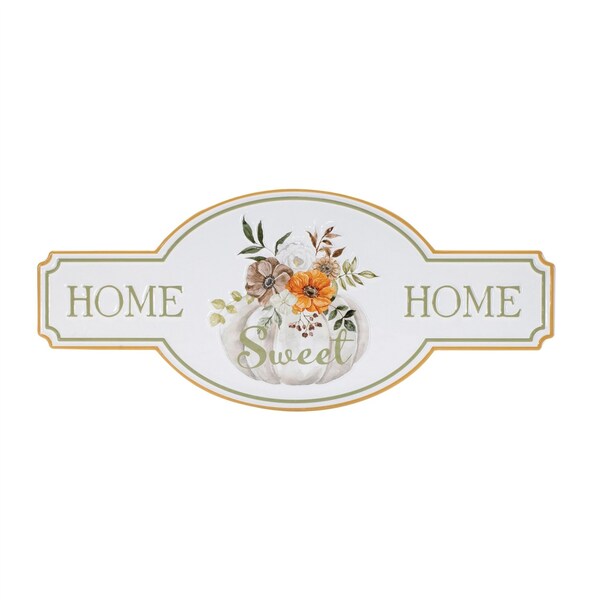 Homeroots 10" X 22" White Green And Orange Metal Home Sweet Home Hanging Wall Decor 634272 - main