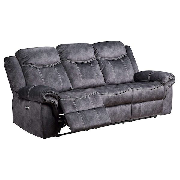 Homeroots 89" Dark Gray Reclining USB Sofa And Toss Pillow With Silver Legs 559208 - main